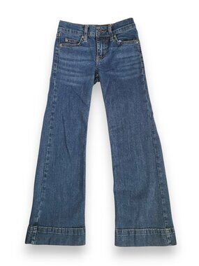 Wrangler Girls Trouser Jeans Size 8 Slim Wide Leg Retro Indigo Wash EUC